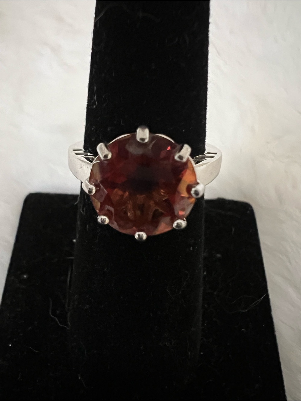 Sterling Silver Round Red Labradorite Solitaire Ring